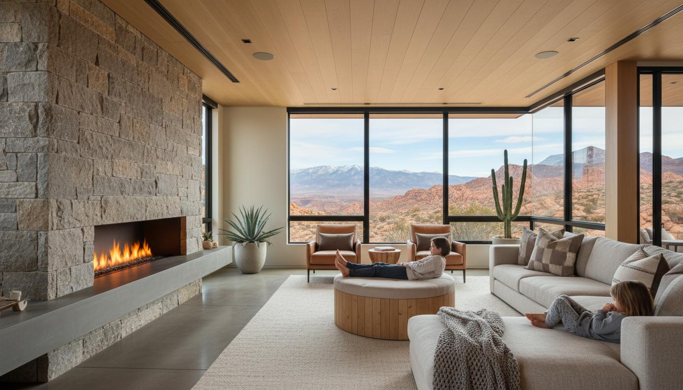 Comfortable living room with modern fireplace